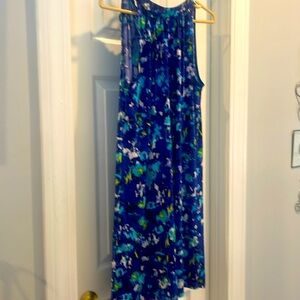 ELLEN TRACY SZ S SWING DRESS BLUE MULTI SLEEVELESS TIES IN BACK ADORABLE EXC
